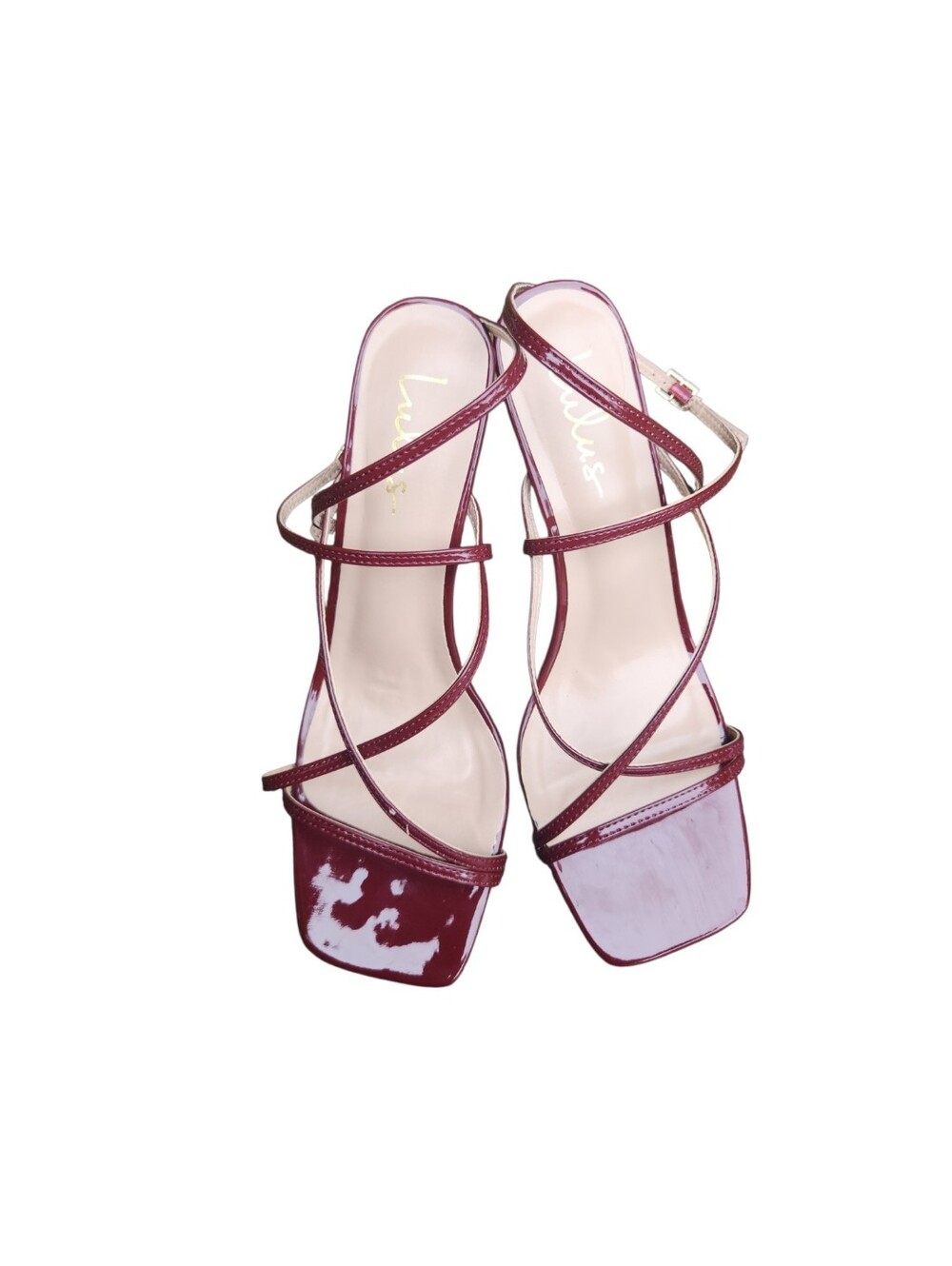 LULUS  high heel ankle strap sandals size 11 burgundy square toe wedding guest